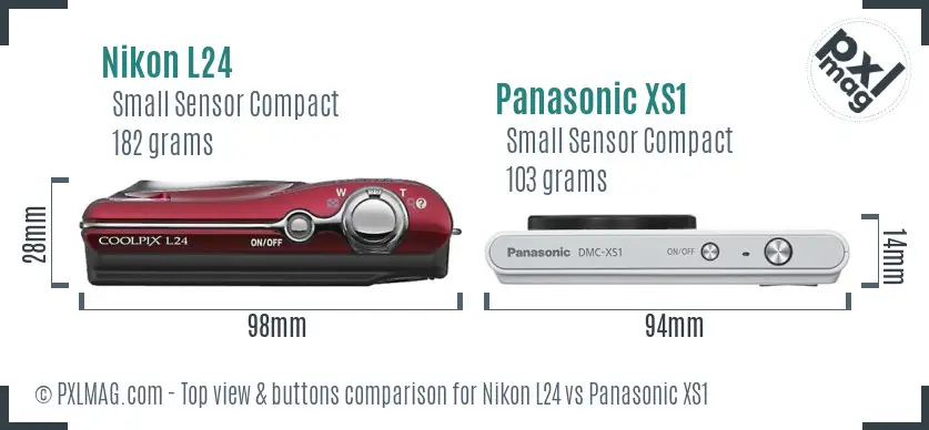 Nikon L24 vs Panasonic XS1 top view buttons comparison
