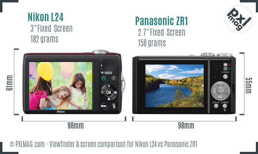 Nikon L24 vs Panasonic ZR1 Screen and Viewfinder comparison