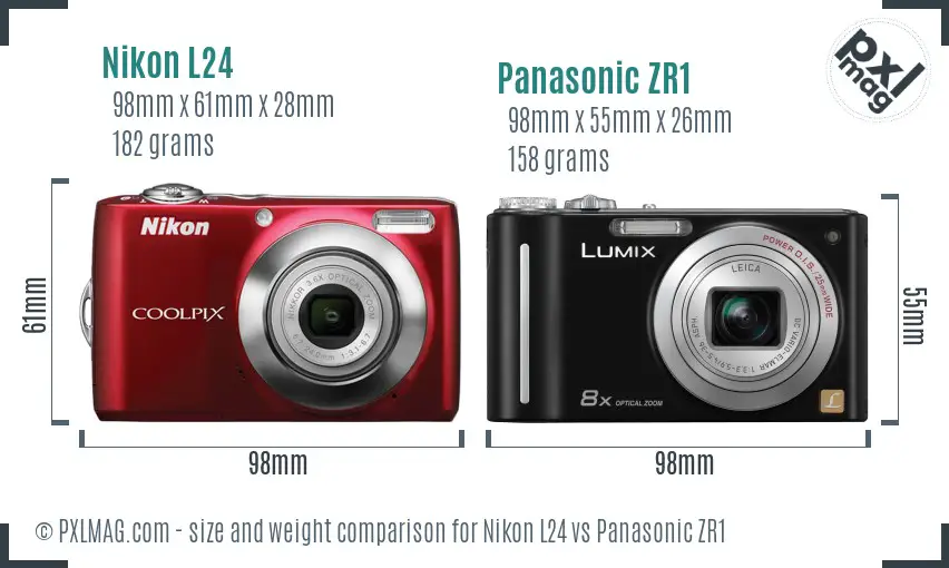 Nikon L24 vs Panasonic ZR1 size comparison