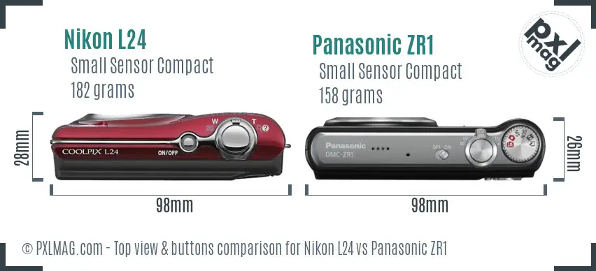 Nikon L24 vs Panasonic ZR1 top view buttons comparison