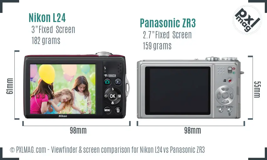 Nikon L24 vs Panasonic ZR3 Screen and Viewfinder comparison