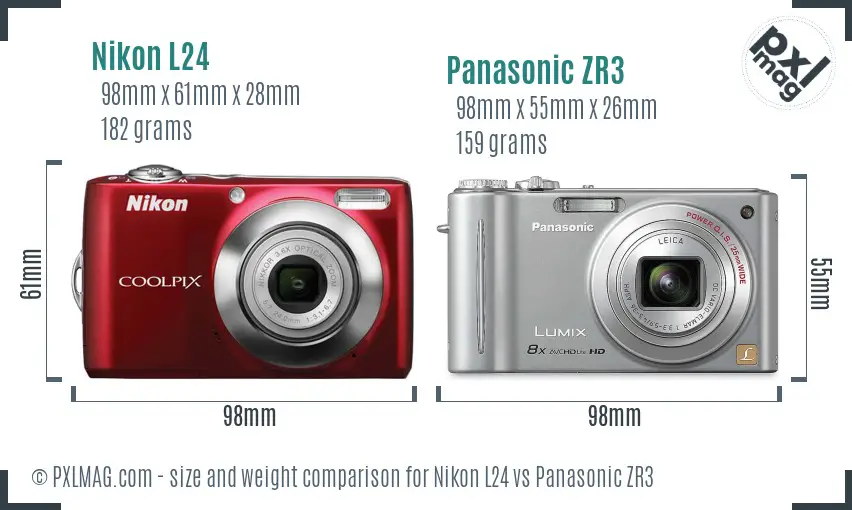 Nikon L24 vs Panasonic ZR3 size comparison