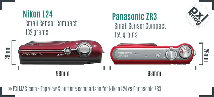 Nikon L24 vs Panasonic ZR3 top view buttons comparison