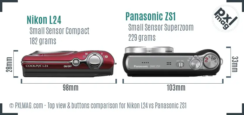 Nikon L24 vs Panasonic ZS1 top view buttons comparison Nikon L24 vs Panasonic ZS1 top view buttons comparison