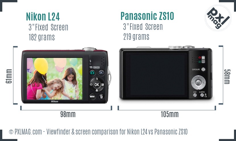 Nikon L24 vs Panasonic ZS10 Screen and Viewfinder comparison