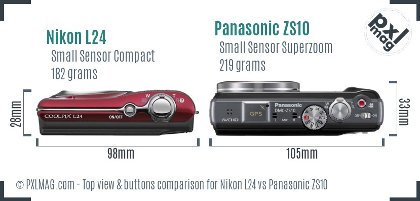 Nikon L24 vs Panasonic ZS10 top view buttons comparison