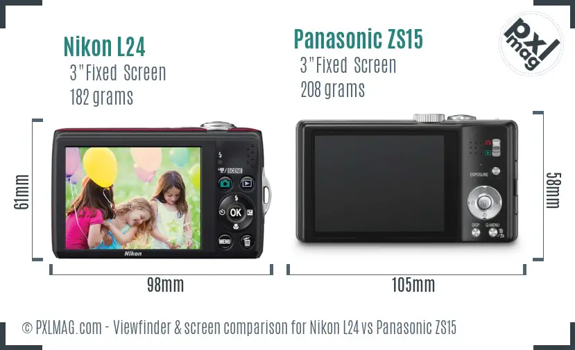 Nikon L24 vs Panasonic ZS15 Screen and Viewfinder comparison