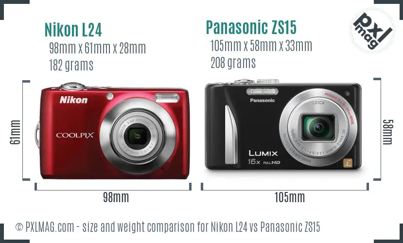 Nikon L24 vs Panasonic ZS15 size comparison