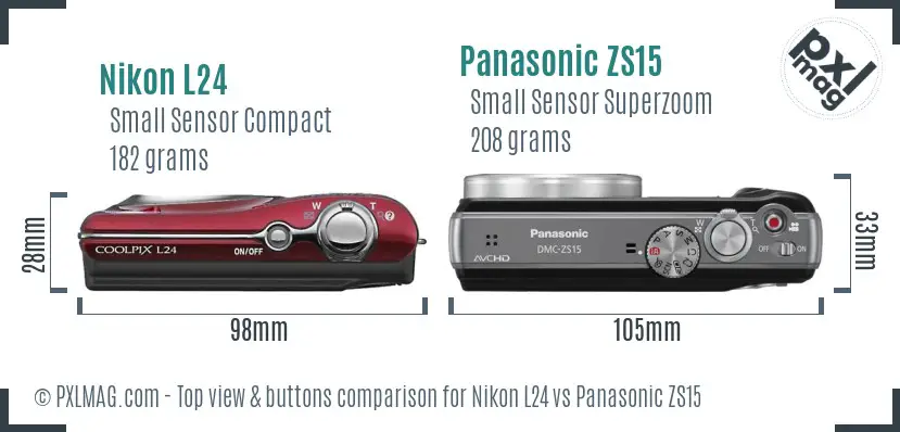 Nikon L24 vs Panasonic ZS15 top view buttons comparison