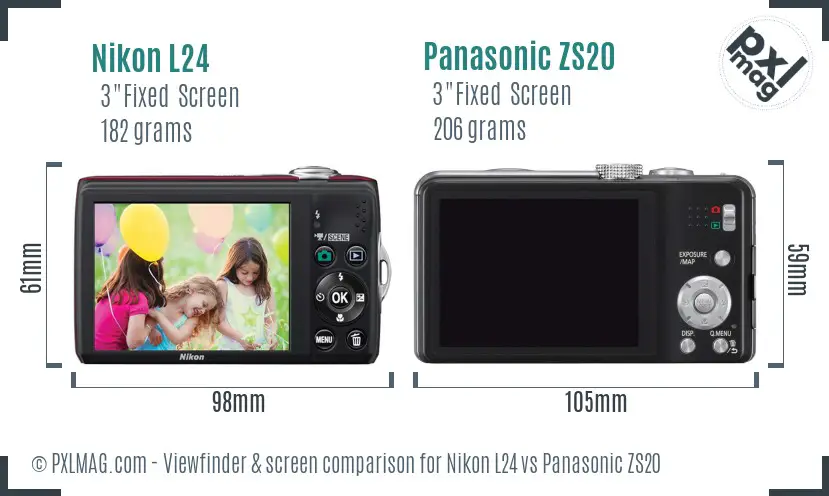 Nikon L24 vs Panasonic ZS20 Screen and Viewfinder comparison