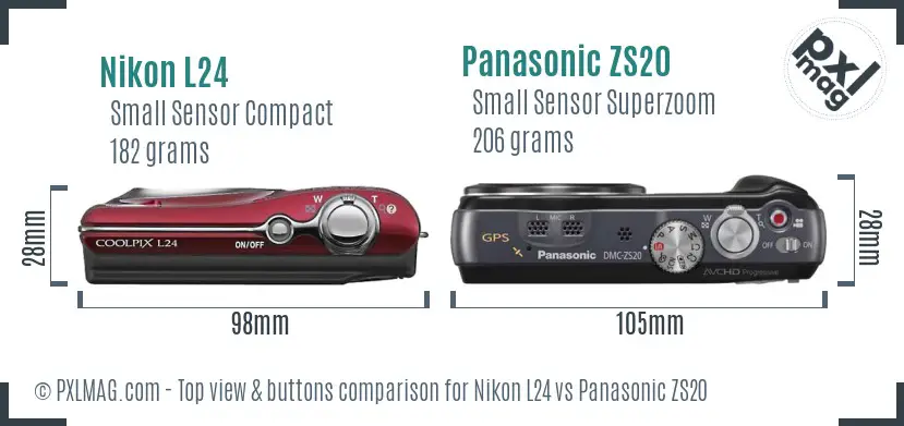 Nikon L24 vs Panasonic ZS20 top view buttons comparison