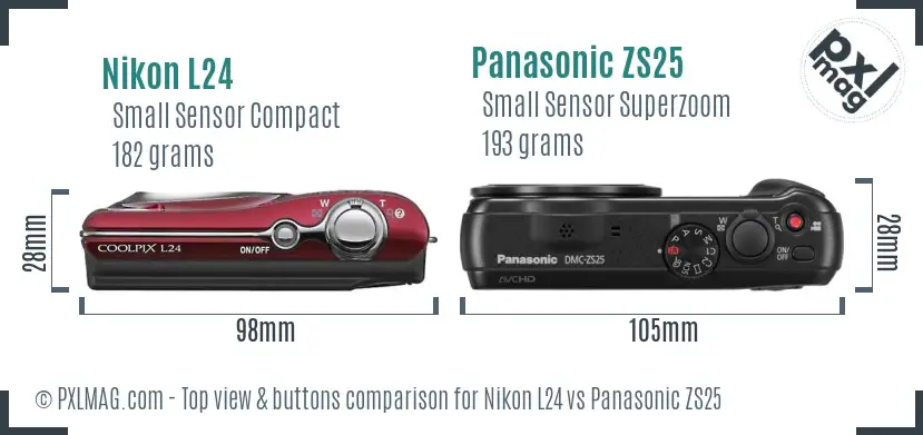Nikon L24 vs Panasonic ZS25 top view buttons comparison