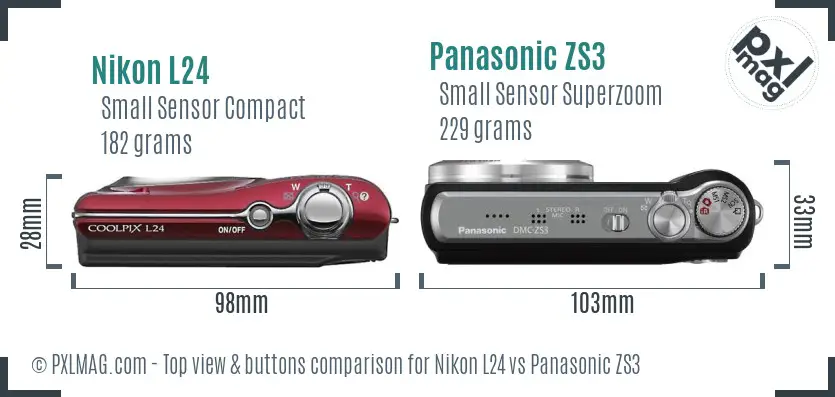 Nikon L24 vs Panasonic ZS3 top view buttons comparison Nikon L24 vs Panasonic ZS3 top view buttons comparison