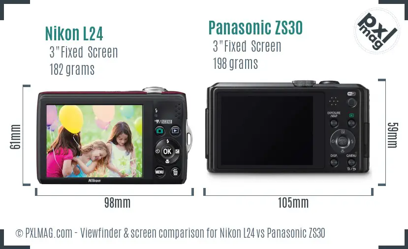 Nikon L24 vs Panasonic ZS30 Screen and Viewfinder comparison