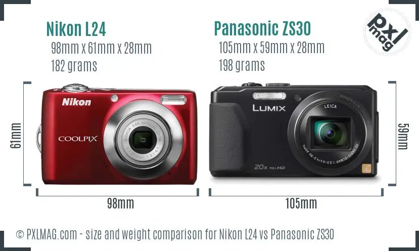Nikon L24 vs Panasonic ZS30 size comparison