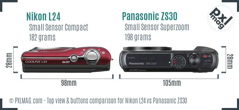 Nikon L24 vs Panasonic ZS30 top view buttons comparison