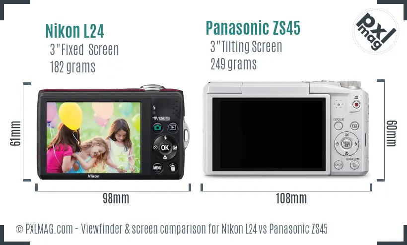 Nikon L24 vs Panasonic ZS45 Screen and Viewfinder comparison