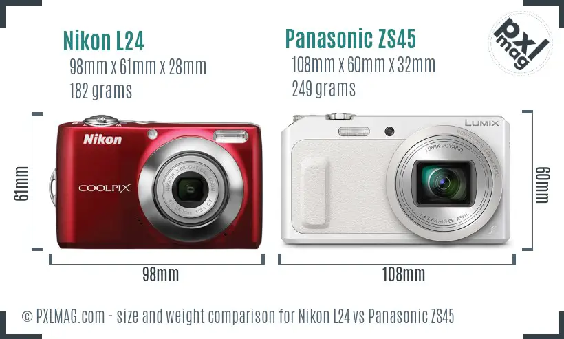 Nikon L24 vs Panasonic ZS45 size comparison