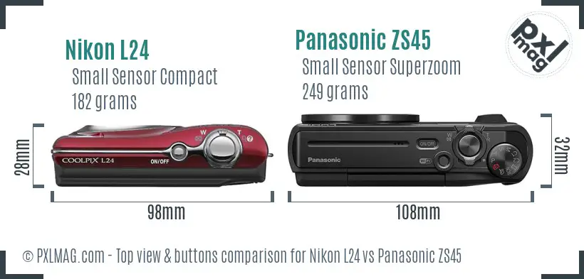 Nikon L24 vs Panasonic ZS45 top view buttons comparison