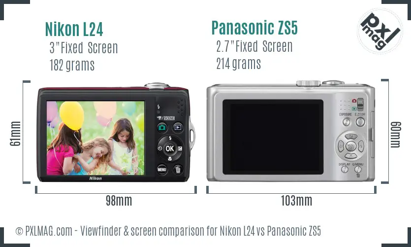 Nikon L24 vs Panasonic ZS5 Screen and Viewfinder comparison Nikon L24 vs Panasonic ZS5 Screen and Viewfinder comparison