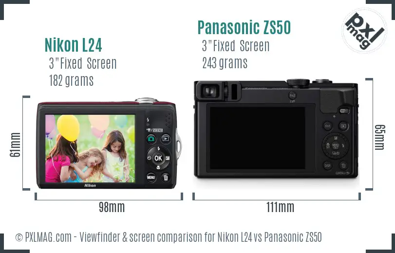 Nikon L24 vs Panasonic ZS50 Screen and Viewfinder comparison