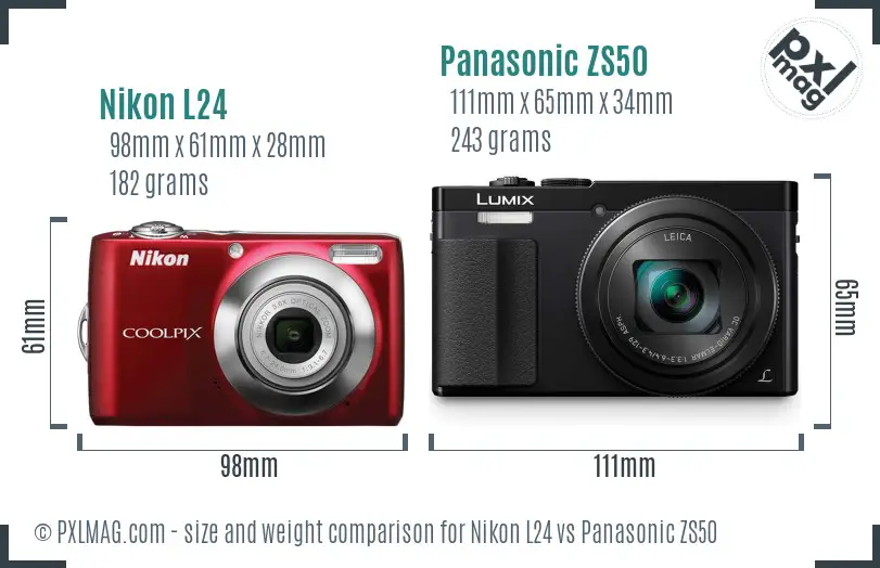 Nikon L24 vs Panasonic ZS50 size comparison