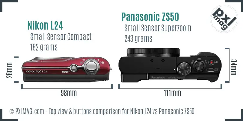 Nikon L24 vs Panasonic ZS50 top view buttons comparison