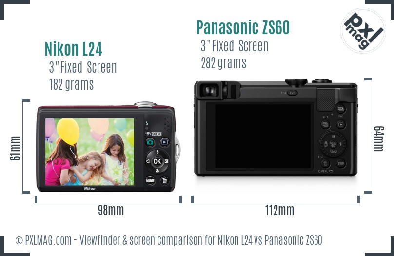Nikon L24 vs Panasonic ZS60 Screen and Viewfinder comparison