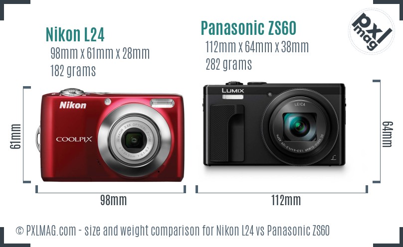Nikon L24 vs Panasonic ZS60 size comparison
