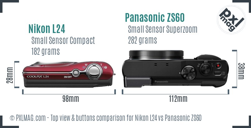 Nikon L24 vs Panasonic ZS60 top view buttons comparison