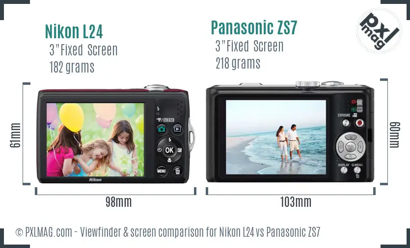 Nikon L24 vs Panasonic ZS7 Screen and Viewfinder comparison