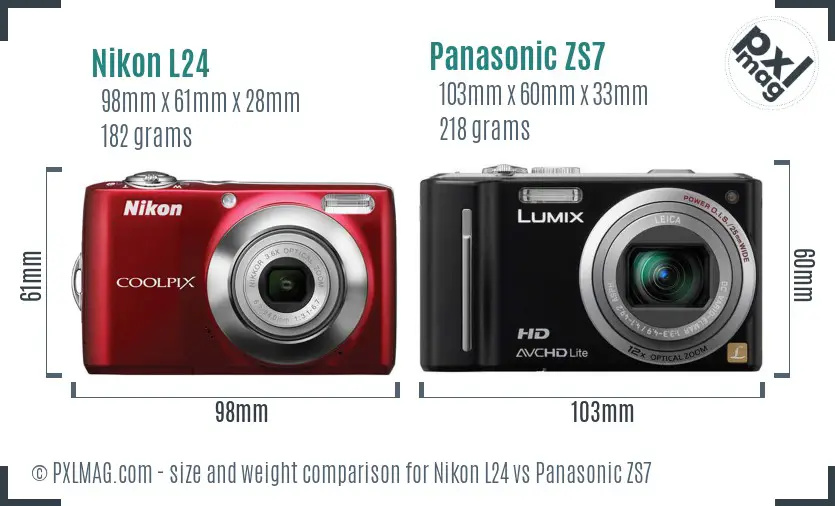 Nikon L24 vs Panasonic ZS7 size comparison