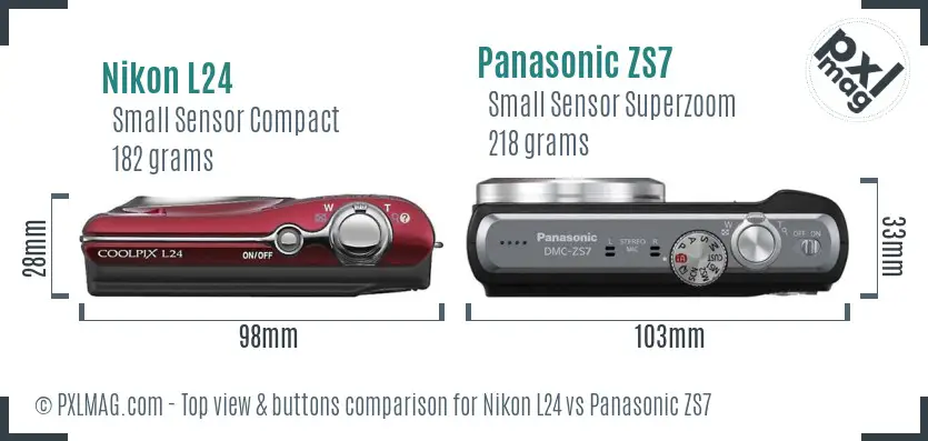 Nikon L24 vs Panasonic ZS7 top view buttons comparison