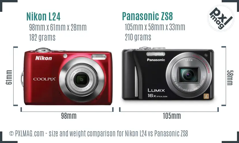 Nikon L24 vs Panasonic ZS8 size comparison