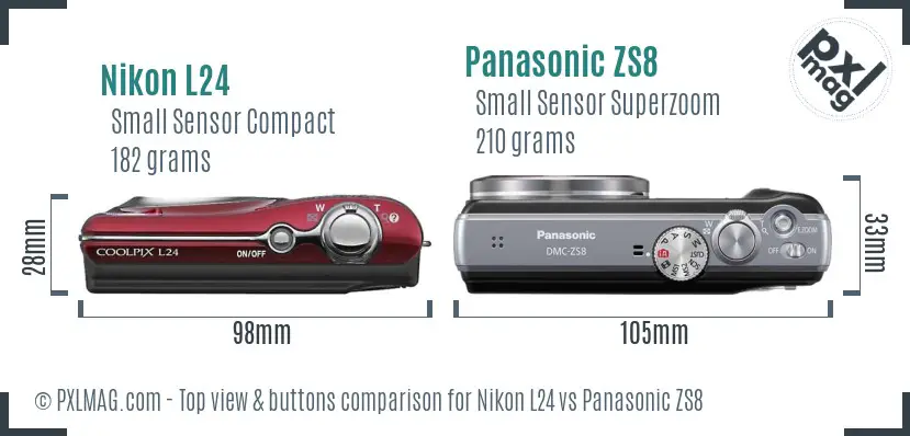 Nikon L24 vs Panasonic ZS8 top view buttons comparison