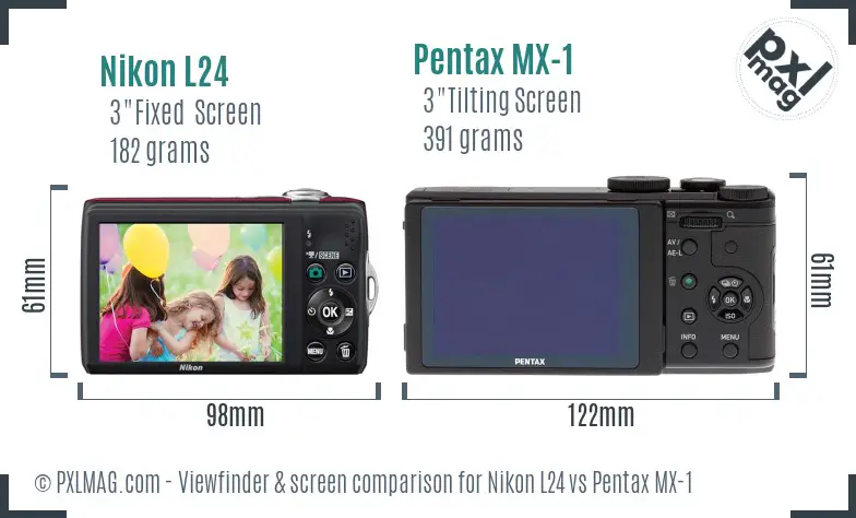 Nikon L24 vs Pentax MX-1 Screen and Viewfinder comparison