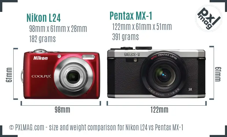 Nikon L24 vs Pentax MX-1 size comparison