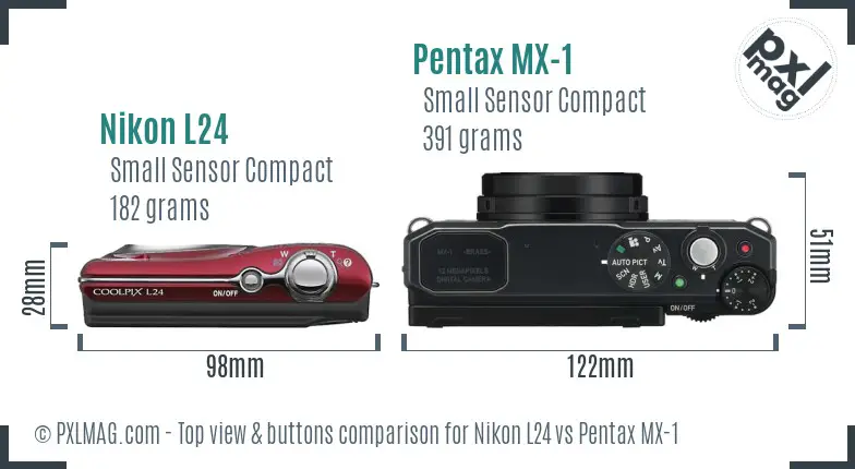 Nikon L24 vs Pentax MX-1 top view buttons comparison