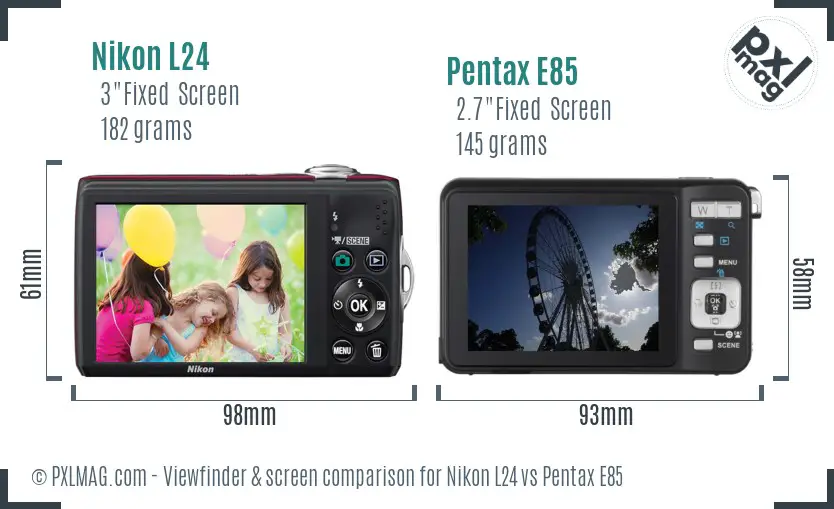 Nikon L24 vs Pentax E85 Screen and Viewfinder comparison