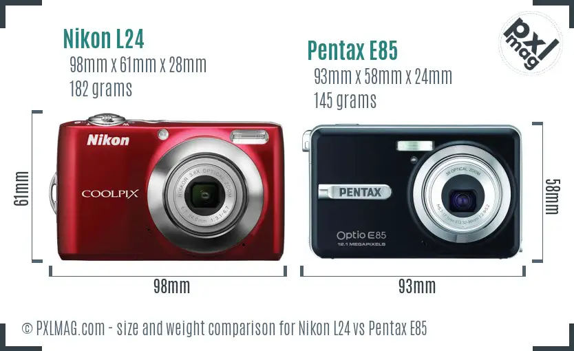 Nikon L24 vs Pentax E85 size comparison