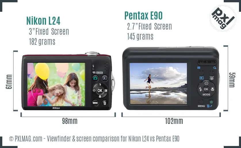 Nikon L24 vs Pentax E90 Screen and Viewfinder comparison