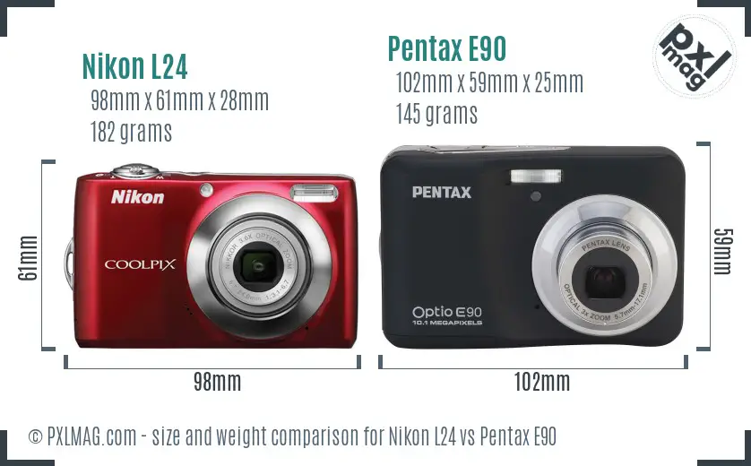 Nikon L24 vs Pentax E90 size comparison