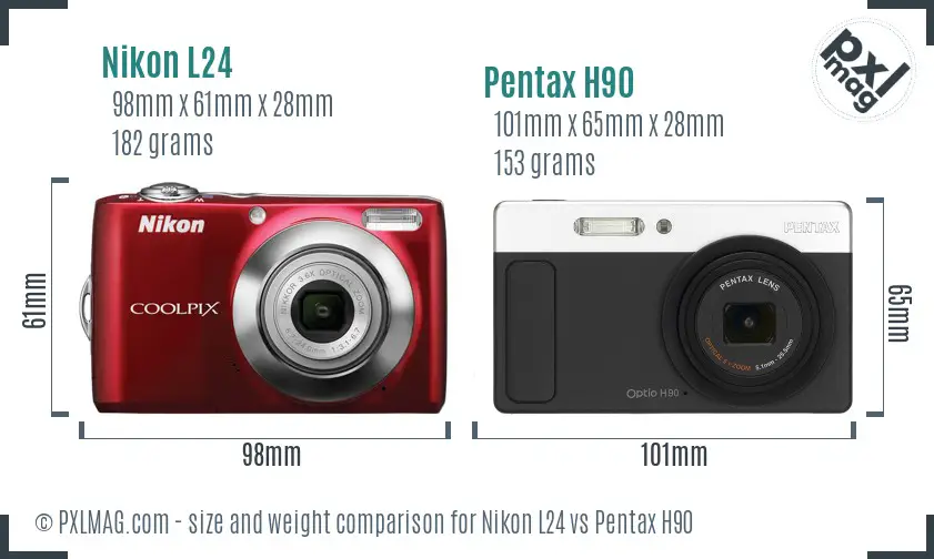 Nikon L24 vs Pentax H90 size comparison Nikon L24 vs Pentax H90 size comparison