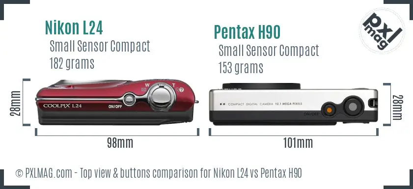 Nikon L24 vs Pentax H90 top view buttons comparison Nikon L24 vs Pentax H90 top view buttons comparison