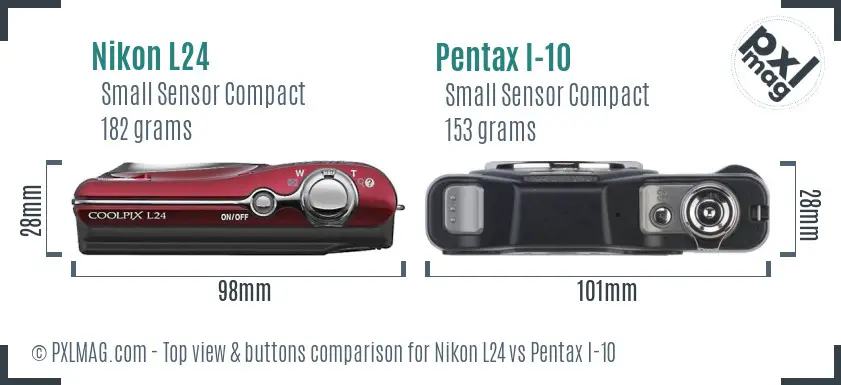 Nikon L24 vs Pentax I-10 top view buttons comparison