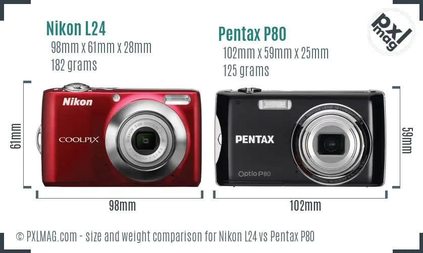 Nikon L24 vs Pentax P80 size comparison