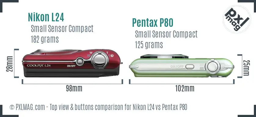 Nikon L24 vs Pentax P80 top view buttons comparison