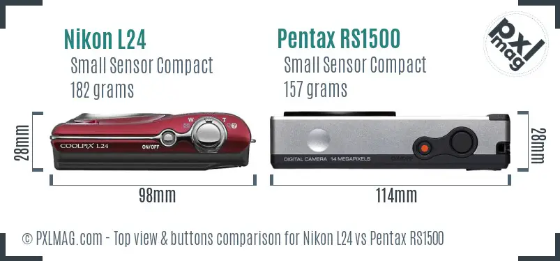 Nikon L24 vs Pentax RS1500 top view buttons comparison Nikon L24 vs Pentax RS1500 top view buttons comparison