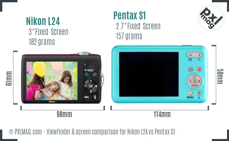 Nikon L24 vs Pentax S1 Screen and Viewfinder comparison