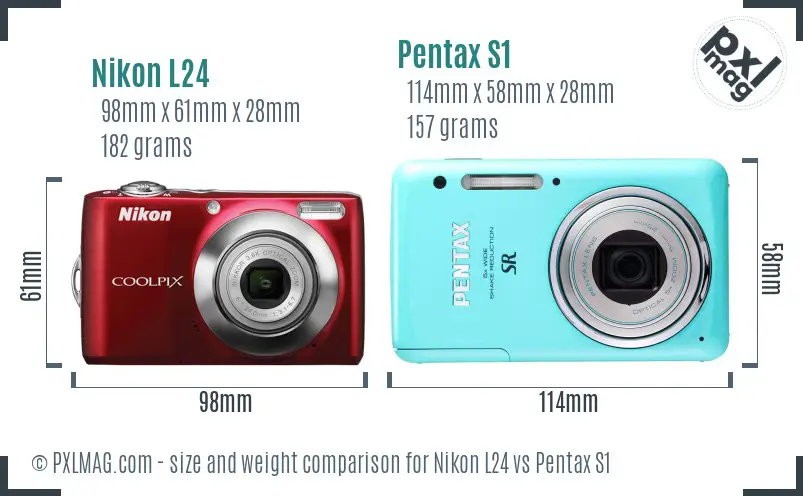 Nikon L24 vs Pentax S1 size comparison